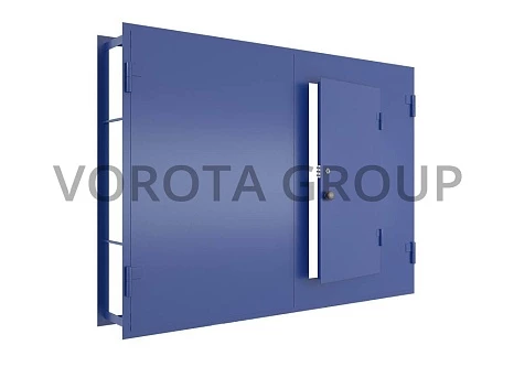 Металлические гаражные ворота Doorhan синего цвета 3500x2500