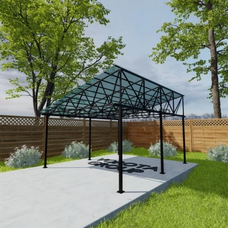 Треугольный навес бирюзового цвета, сотовый поликарбонат 4500*8000
